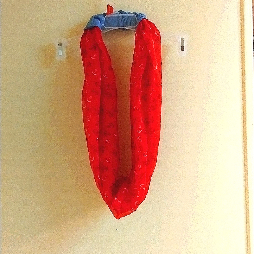 Charlie's brand accessory scarf, one size, red with white and blue anchors